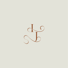 contemporary modern curvy monogram wedding style logo concept letter initial with thin line IJ