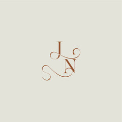 contemporary modern curvy monogram wedding style logo concept letter initial with thin line JN