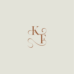 contemporary modern curvy monogram wedding style logo concept letter initial with thin line KF