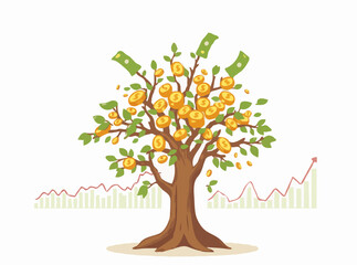 Investment Success: Money Tree and Stock Market Charts