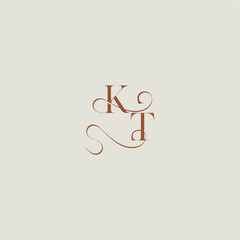 contemporary modern curvy monogram wedding style logo concept letter initial with thin line KT