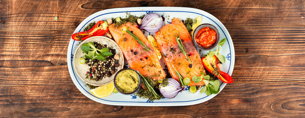 Fresh salmon, healthy lifestyle.