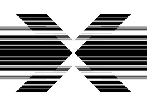 Modern black and white horizontal striped background with thin lines and abstract letter "X" in the center. Minimalistic geometric style, for prints, logos and graphic design. Vector pattern