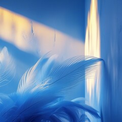 abstract blue background for product presentation with sunlight and blurred shadows wall. Isolated on white background . Generative Ai