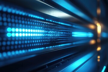Obraz premium Abstract futuristic technology background with glowing blue lights and dark metallic texture.