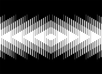 Black and white background with a stream of striped white arrows in opposite directions on a black background.  geometric vector pattern, for modern design, prints, interfaces and graphic projects.