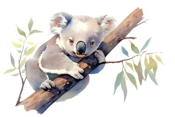 koala baby, watercolor illustration, isolated on white background