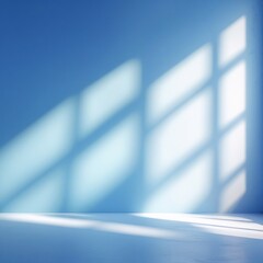 abstract blue background for product presentation with sunlight and blurred shadows wall. Isolated on white background . Generative Ai