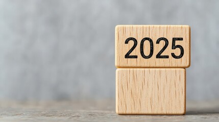 A wooden block displays the year "2025," symbolizing upcoming events, planning, or goals in a minimalistic setting.
