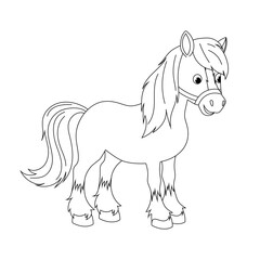 Horse. Farm animal. Cute cartoon horse. Kids colouring book. Doodle illustration goat on white background.