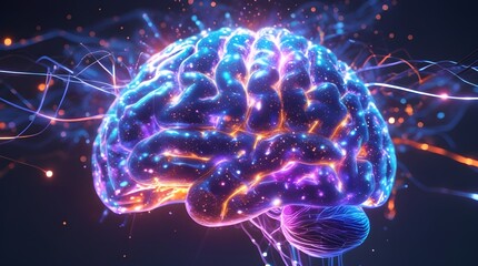 Fototapeta premium Futuristic Digital Brain with Glowing Neural Networks and Energy Pulses