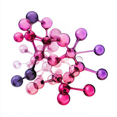 hormones structure in magenta and pink vibrant colour, on white background, glass effect
