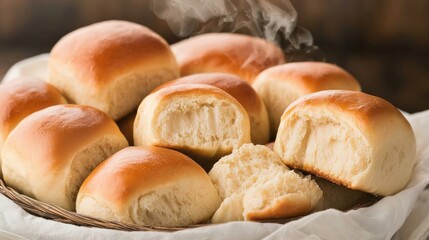 Freshly baked dinner rolls kitchen table food photography cozy home environment close-up view culinary delight