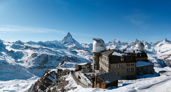 Gornergrat Observatory with Matterhorn in the Swiss Alps &ndash; Stunning Winter Landscape