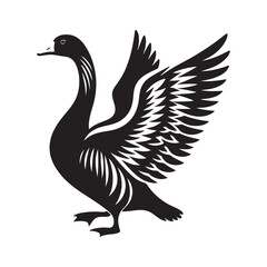 Goose Bird Silhouette Vector Illustration, Solid White Background.