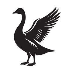 Goose Bird Silhouette Vector Illustration, Solid White Background.