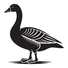 Goose Bird Silhouette Vector Illustration, Solid White Background.