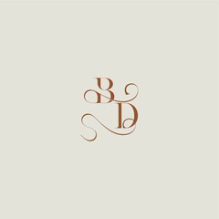 monogram wedding style logo concept initial with thin line BD contemporary modern curvy letter