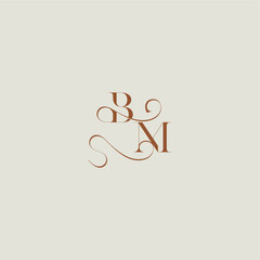 monogram wedding style logo concept initial with thin line BM contemporary modern curvy letter