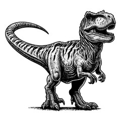 Tyrannosaurus sketch engraving black and white outline. Scratch board imitation.  illustrated in vintage line art style on a white background.
