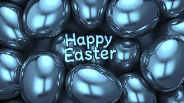 Happy Easter  text on  glossy eggs background