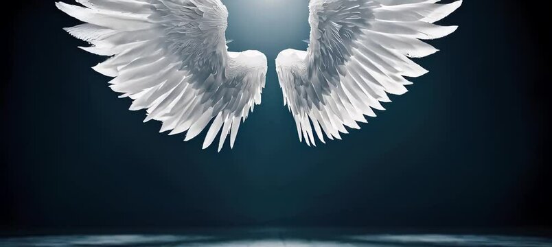 Majestic angel wings unfold and soar in dramatic dreamlike sequence