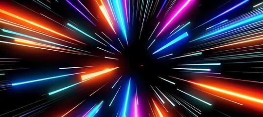 Dynamic burst of colorful light trails in motion on a dark background - Powered by Adobe