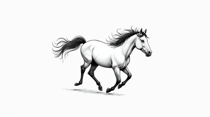 Obraz premium Galloping Horse Monochrome Ink Drawing