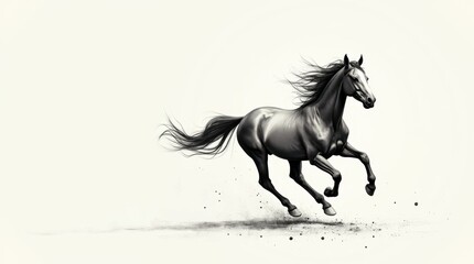 Galloping Horse Monochrome Ink Drawing