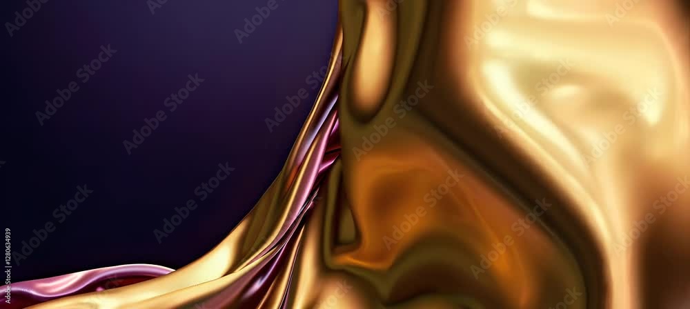 Poster flowing metallic fabric waves creating dynamic abstract patterns in motion