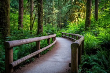 Scenic hiking trail winding through lush woods showcasing the beauty of nature and tranquility