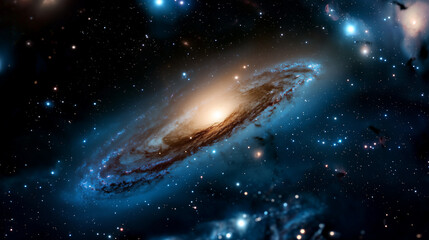 Andromeda galaxy in deep space with glowing stars and nebulae