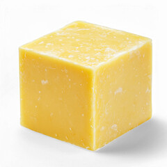 Close-up of yellow cheese cube on transparent background