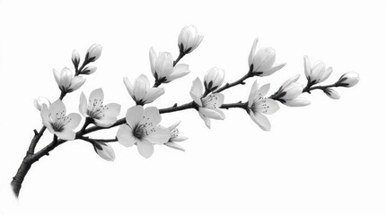 Stylized Monochrome Cherry Blossom Branch
