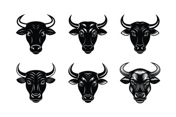Set of Bull head silhouette vector illustration