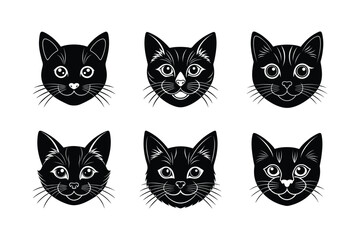 Set of Cat head silhouette vector illustration
