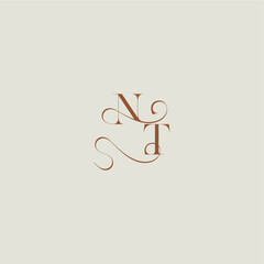 monogram wedding style logo concept initial with thin line NT contemporary modern curvy letter