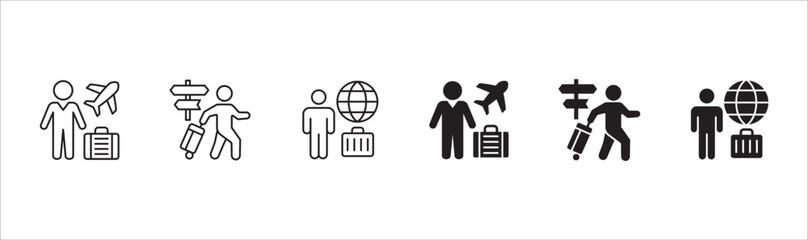 Obraz premium Office day off icon set. Holiday and vacation icon collection. Icon set contain symbol of work, business, travel, job, beach, mountain, summer, umbrella, suitcase. Vector stock illustration.
