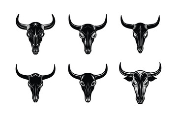 Fototapeta premium Set of Ox head skull silhouette vector illustration