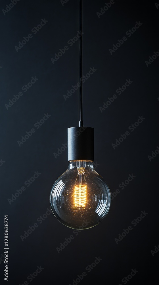 Poster a vintage light bulb hangs delicately from the ceiling, casting a warm glow that pierces through the