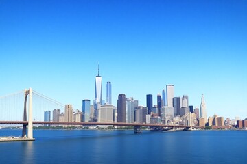 Obraz premium Panoramic view of city skyline from across water with bridge