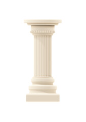 Ancient greek column. 3D render realistic cartoon style. Isolated on transparent background.