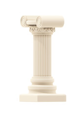 Ancient greek column. 3D render realistic cartoon style. Isolated on transparent background.