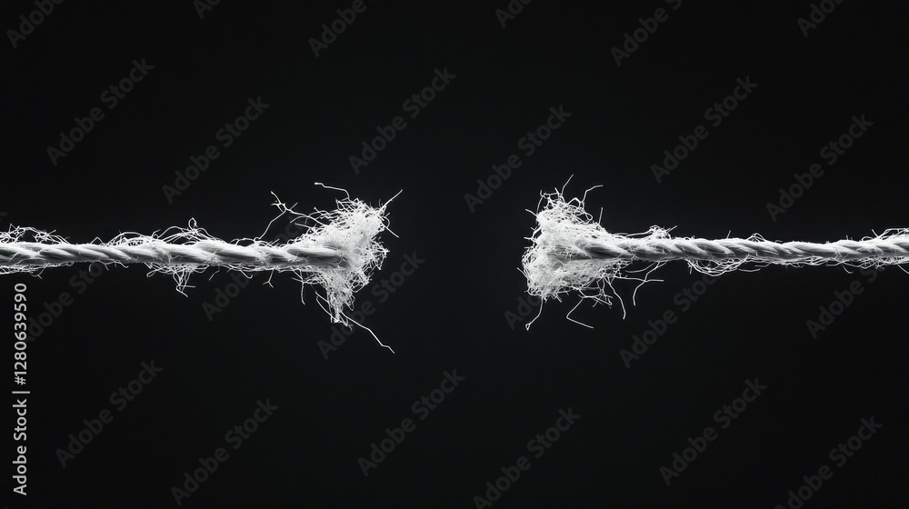 Poster two frayed white strings dangle against a monochromatic background, showcasing a striking contrast o