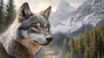 Majestic Wolf in Mountain Landscape