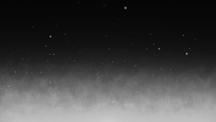 Fototapeta premium Realistic smoke, fog, vapor, steam cloud background with particles flying up. White smoke slowly floating through space on a dark background. 3D rendering
