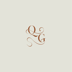 monogram wedding style logo concept initial with thin line QG contemporary modern curvy letter