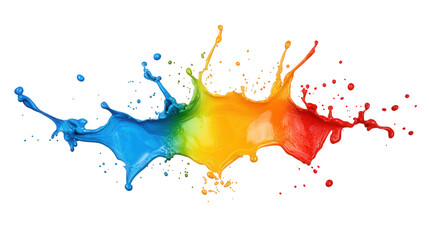 Fototapeta premium Colorful paint splash in vibrant blue, green, yellow, orange, and red hues, creating dynamic and artistic visual effect. Perfect for creative projects and backgrounds