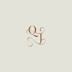 monogram wedding style logo concept initial with thin line QJ contemporary modern curvy letter