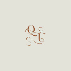 monogram wedding style logo concept initial with thin line QU contemporary modern curvy letter